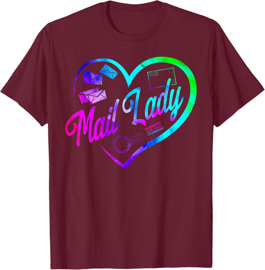 Postman Mailman Heart Watercolor Mail Lady T-Shirt - T-Shirt | Maroon
