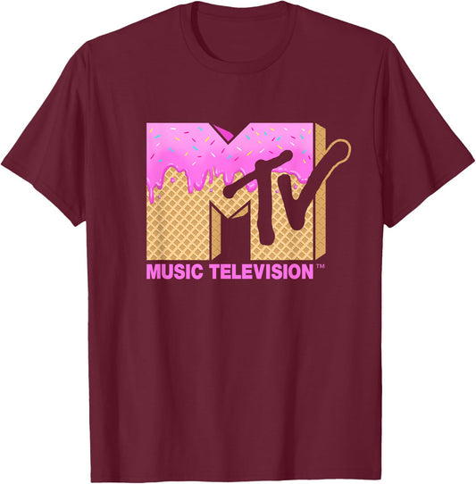 Mademark x MTV - Ice Cream MTV Logo Classic Music Television T-Shirt - T-Shirt | Maroon