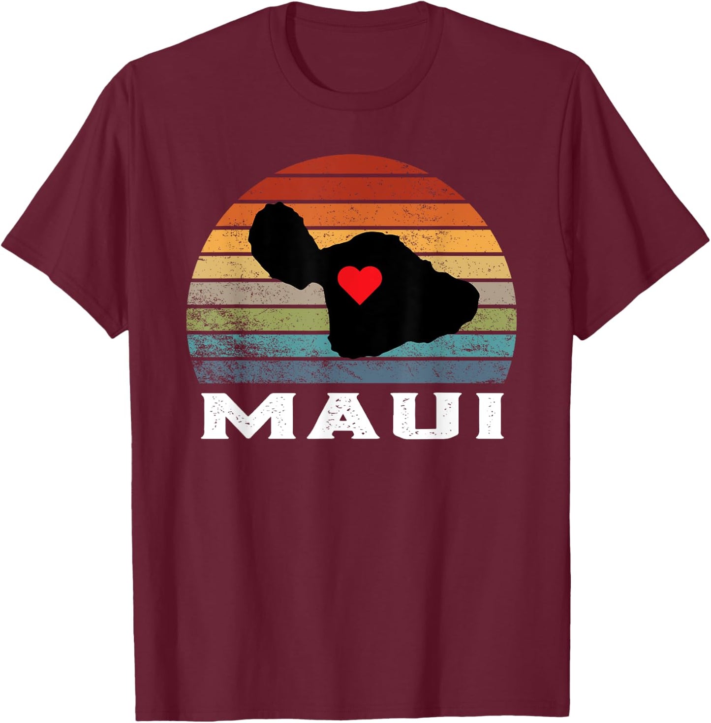 Vintage Retro Maui Hawaii Map With Heart Island T-Shirt - T-Shirt | Maroon