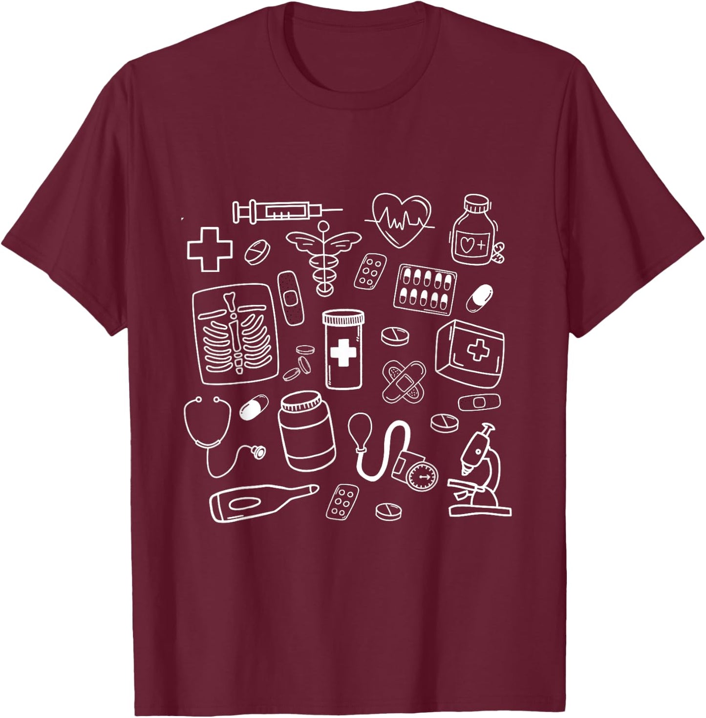 Medical Doodles Nurse Healthcare Profession Women T-Shirt - T-Shirt | Maroon
