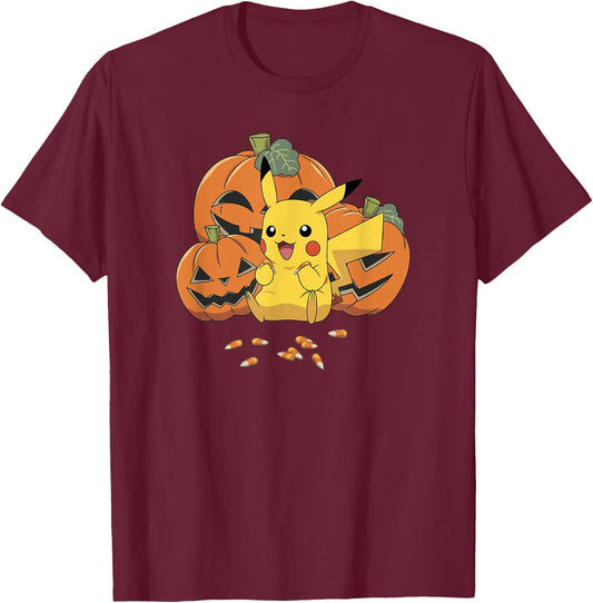 Pokémon Halloween Pikachu Cute Pumpkin Candy Corn T-Shirt - T-Shirt | Maroon