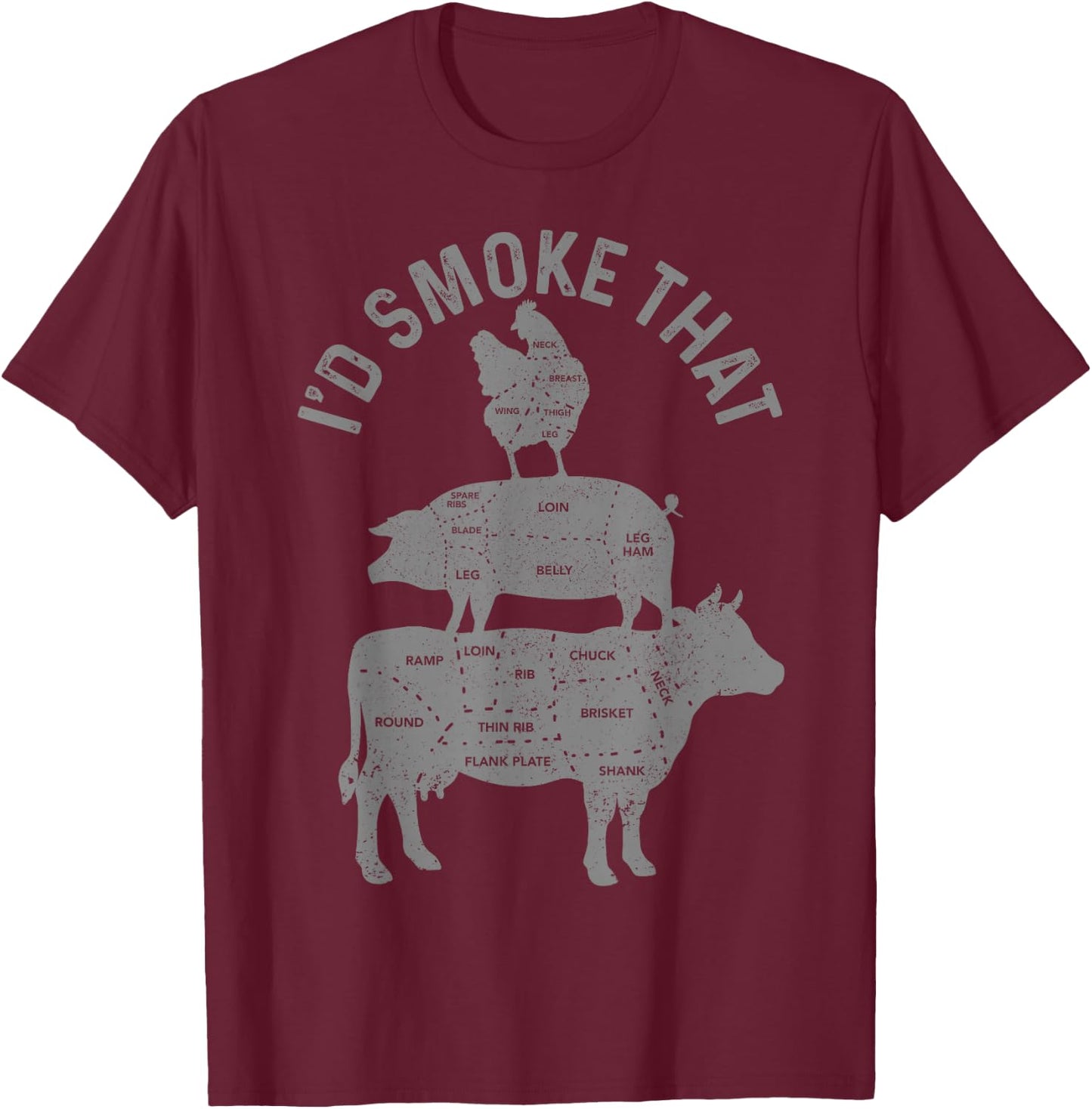 Chef Butcher BBQ I'd Smoke That Pork Beef Funny Father's Day T-Shirt - T-Shirt | Maroon