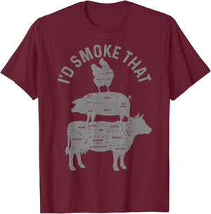 Chef Butcher BBQ I'd Smoke That Pork Beef Funny Father's Day T-Shirt - T-Shirt | Maroon