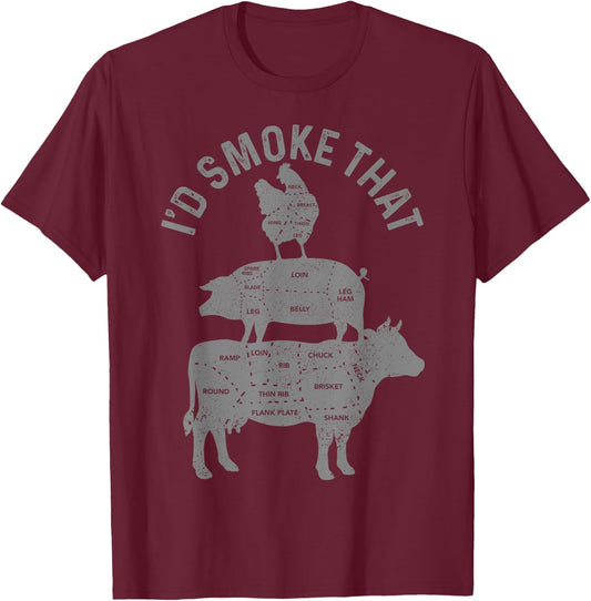 Chef Butcher BBQ I'd Smoke That Pork Beef Funny Father's Day T-Shirt - T-Shirt | Maroon