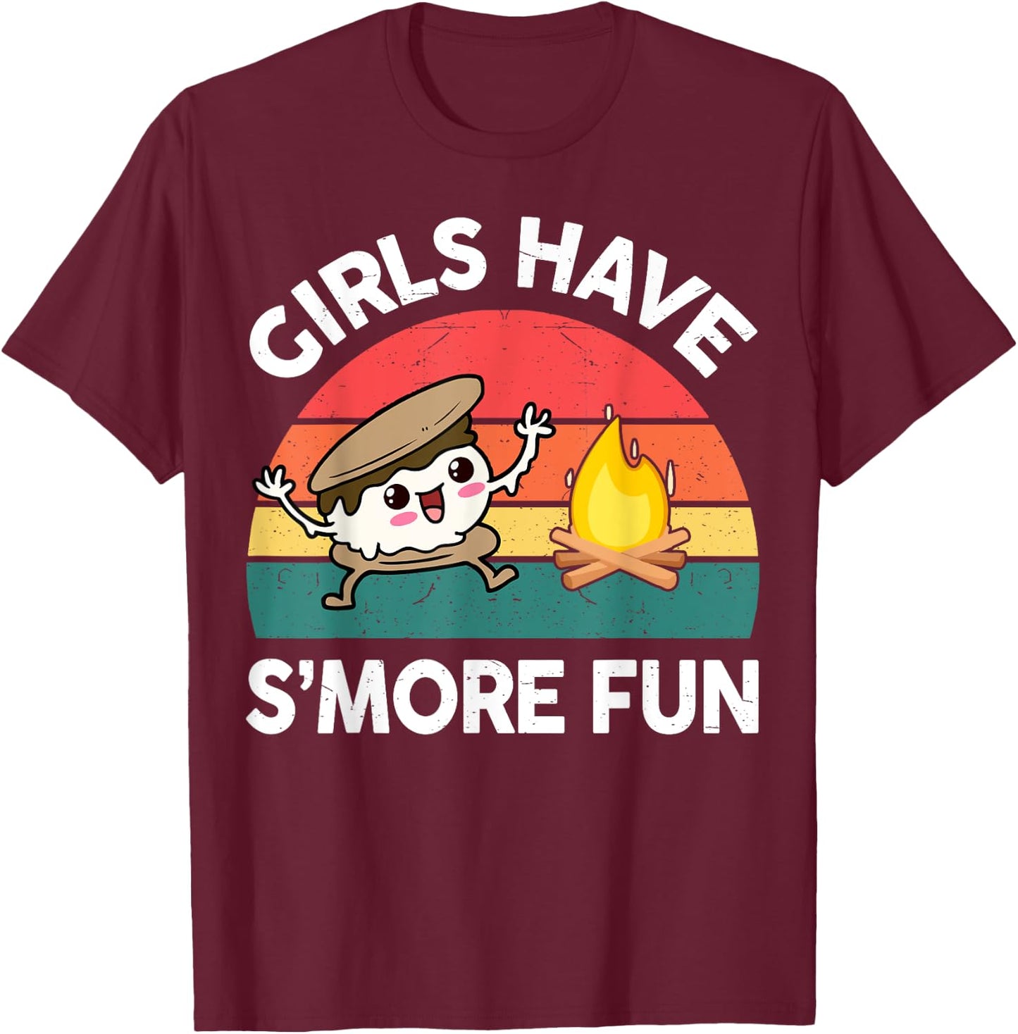 Funny Camping Girl Have Smore Fun Kids Women Happy Camper T-Shirt - T-Shirt | Maroon