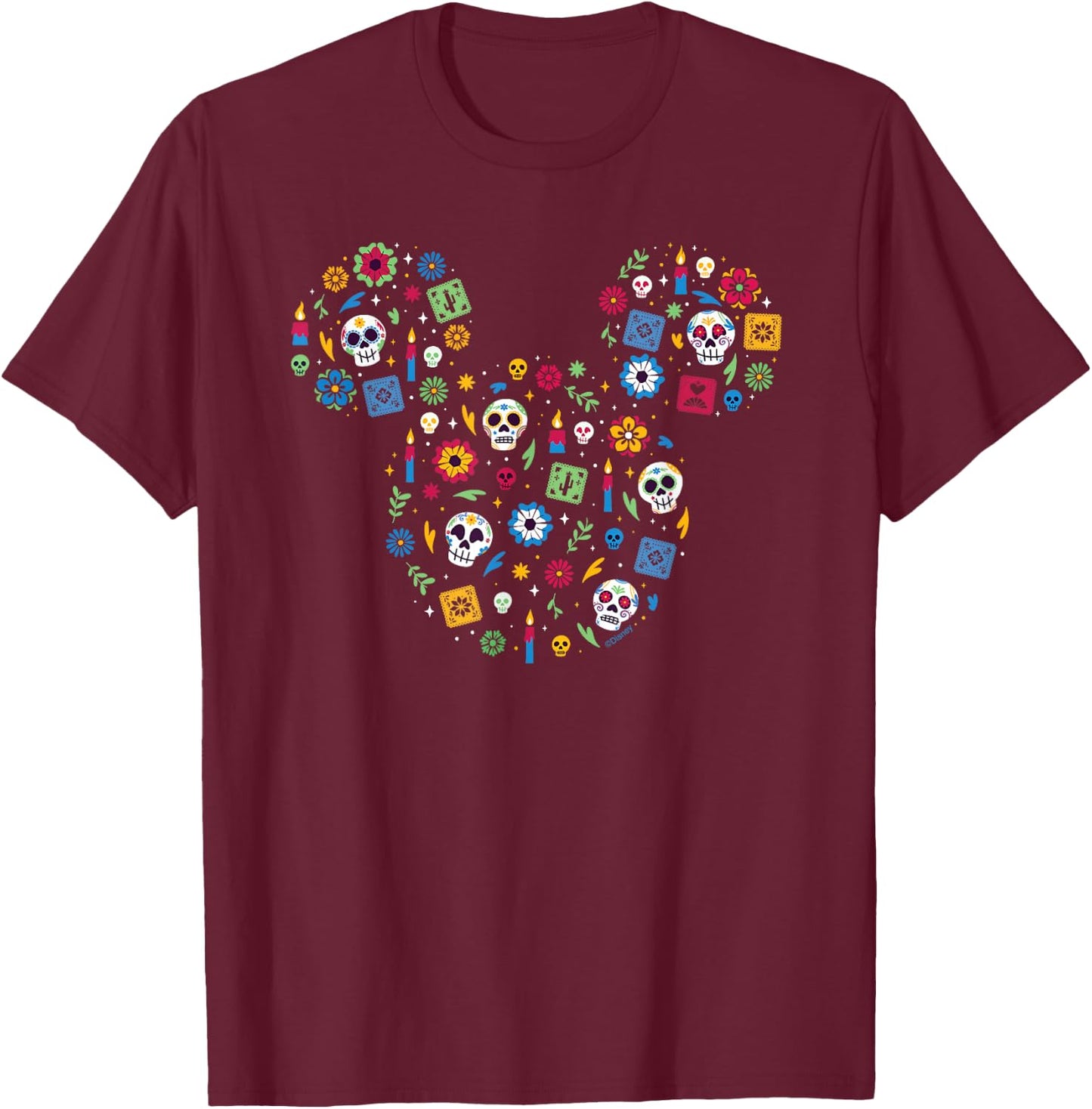 Disney Mickey Mouse Icon Día de Los Muertos Day of The Dead T-Shirt - T-Shirt | Maroon