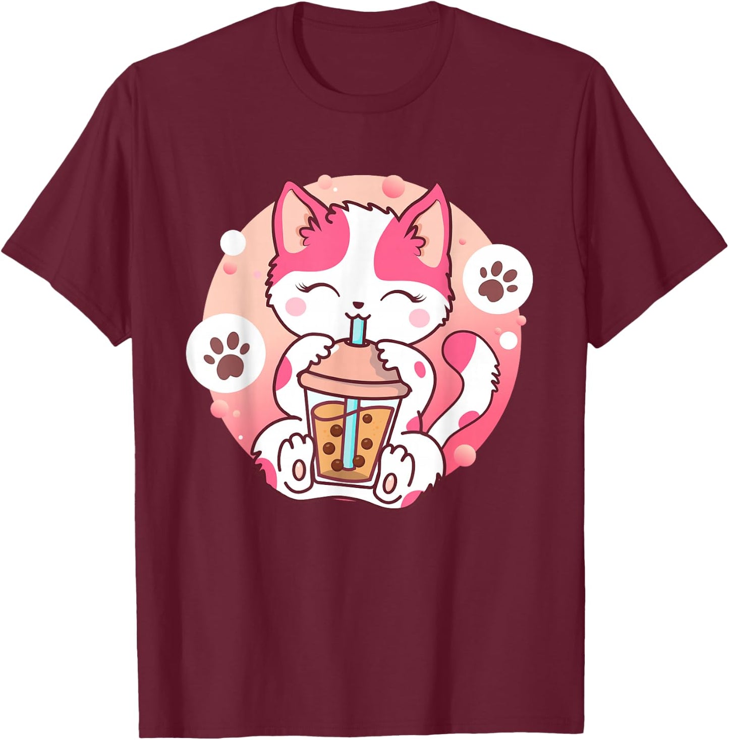 Cat Boba Tea Anime Kawaii Neko Bubble Tea Teen Girl Boba Cat T-Shirt - T-Shirt | Maroon