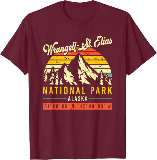 Wrangell St. Elias Vintage Retro Alaska National Park T-Shirt - T-Shirt | Maroon