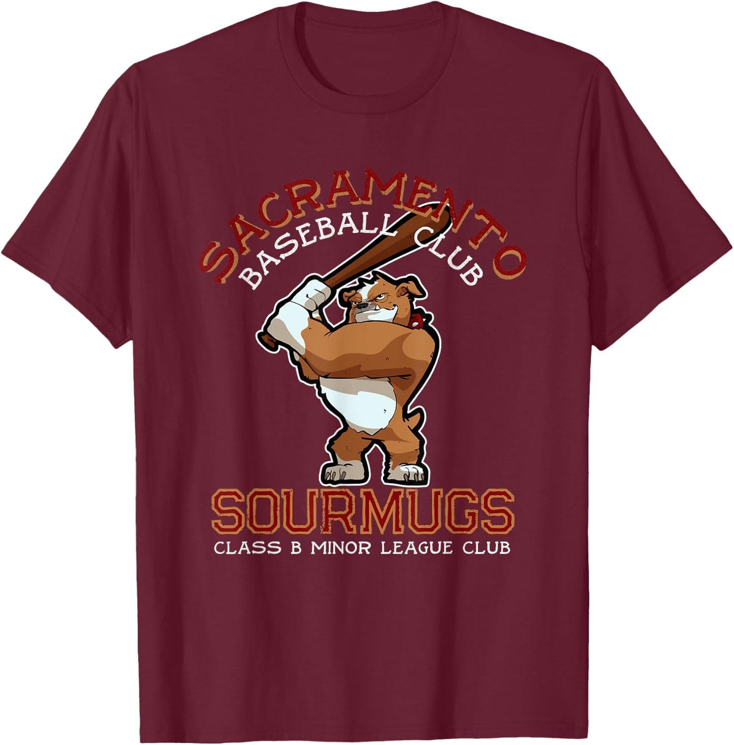 Sacramento Sourmugs Minor League Retro Baseball Team T-Shirt - T-Shirt | Maroon