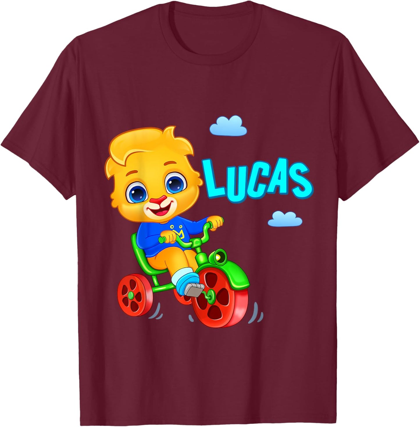 Lucas Loves Cycling | Lucas The Lion Official RV AppStudios Small T-Shirt - T-Shirt | Maroon