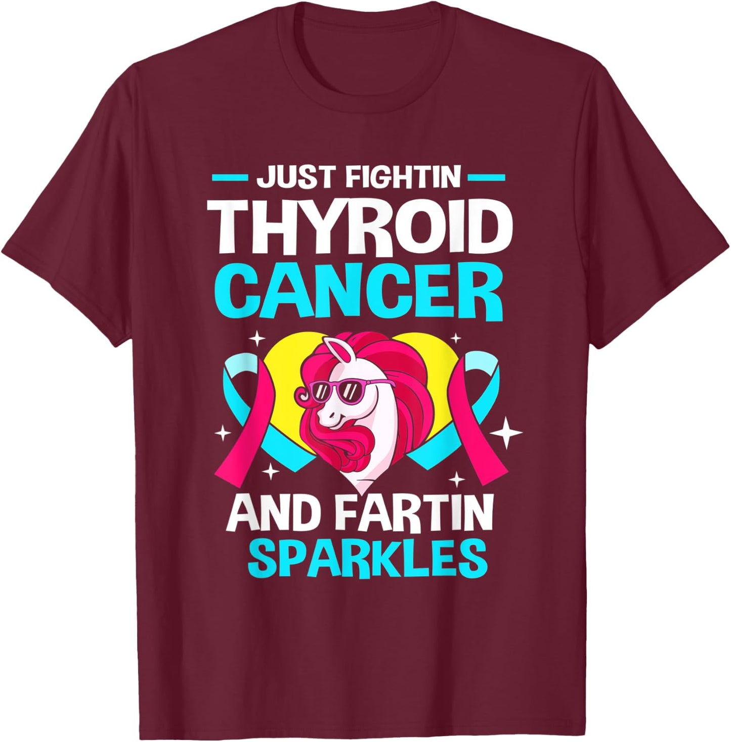Unicorn Thyroid Cancer Funny Thyroid Cancer Warrior T-Shirt - T-Shirt | Maroon