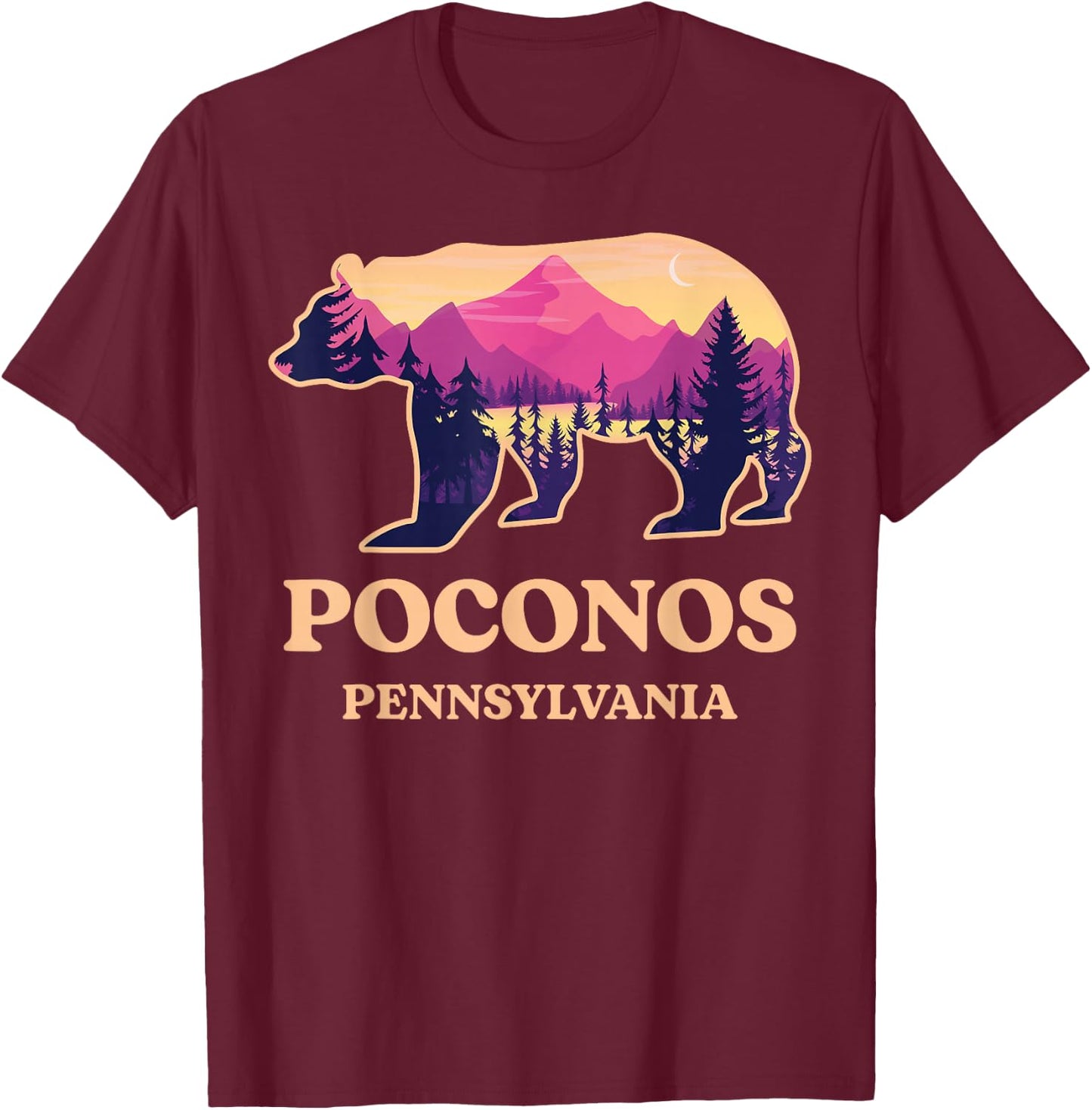 Poconos Mountains Pennsylvania Pa Bear Hiking Souvenirs T-Shirt - T-Shirt | Maroon