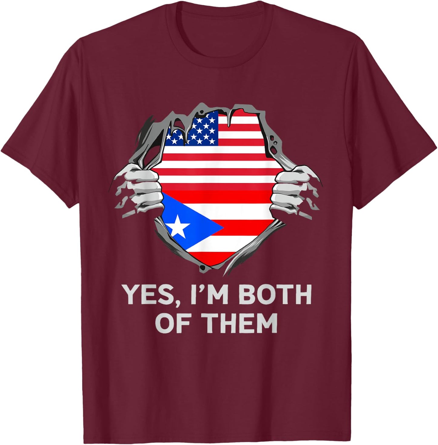 Half American Half Puerto Rican USA Puerto Rico Flag T-Shirt - T-Shirt | Maroon