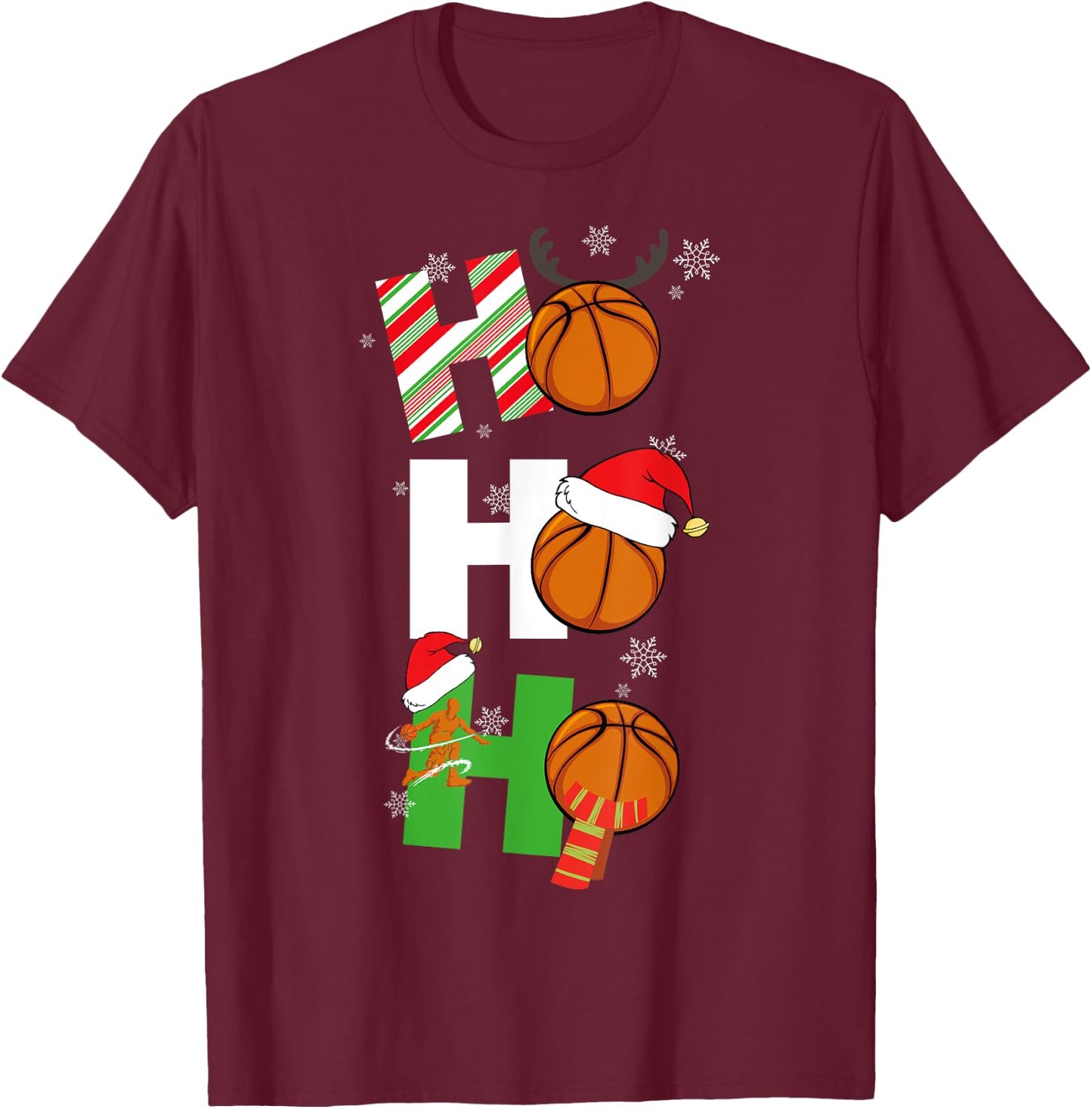 Funny Christmas Basketball Pajamas Player Matching Coach Men T-Shirt - T-Shirt | Maroon