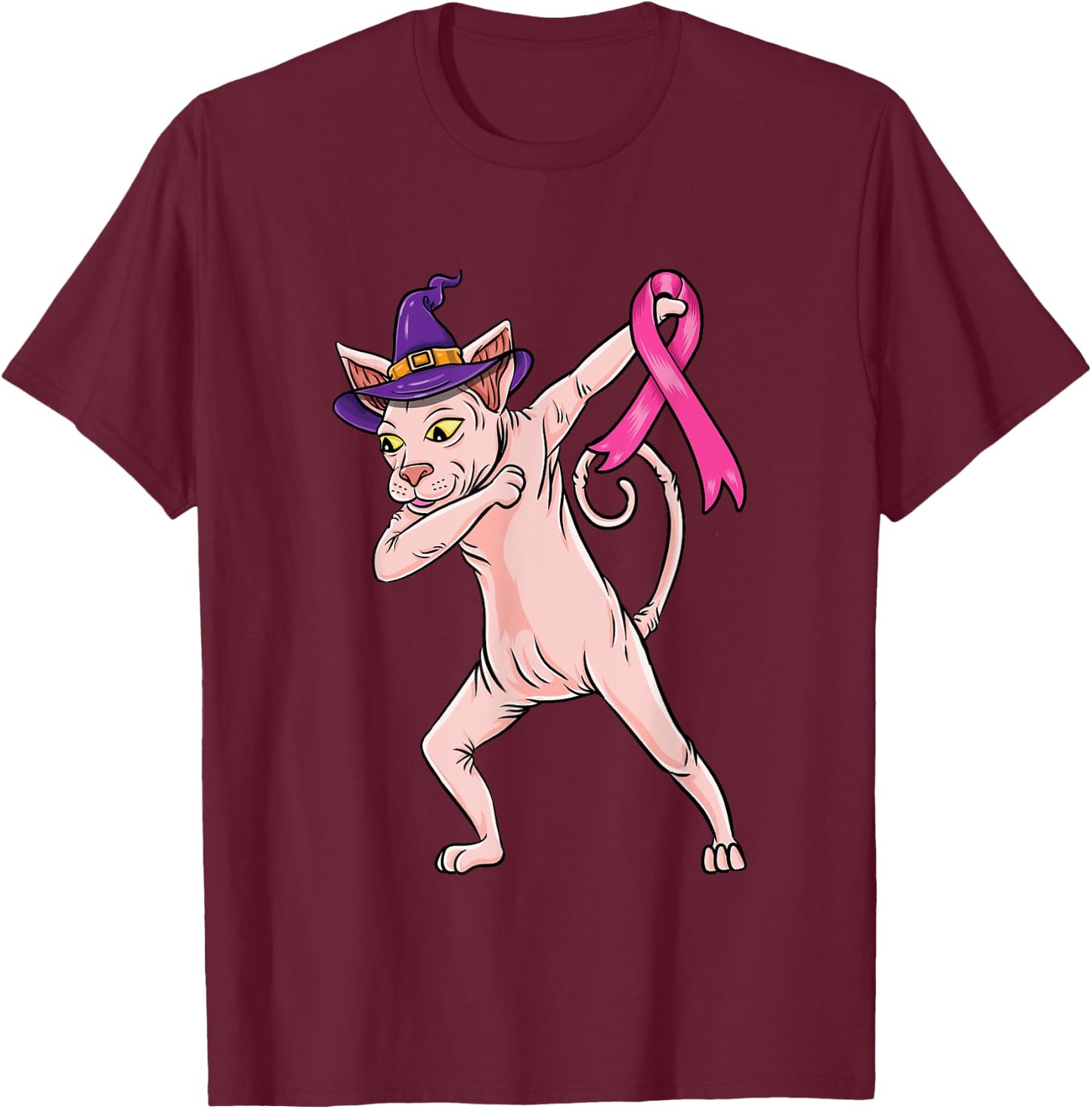 Dabbing Witch Sphynx Cat Breast Cancer Halloween T-Shirt - T-Shirt | Maroon