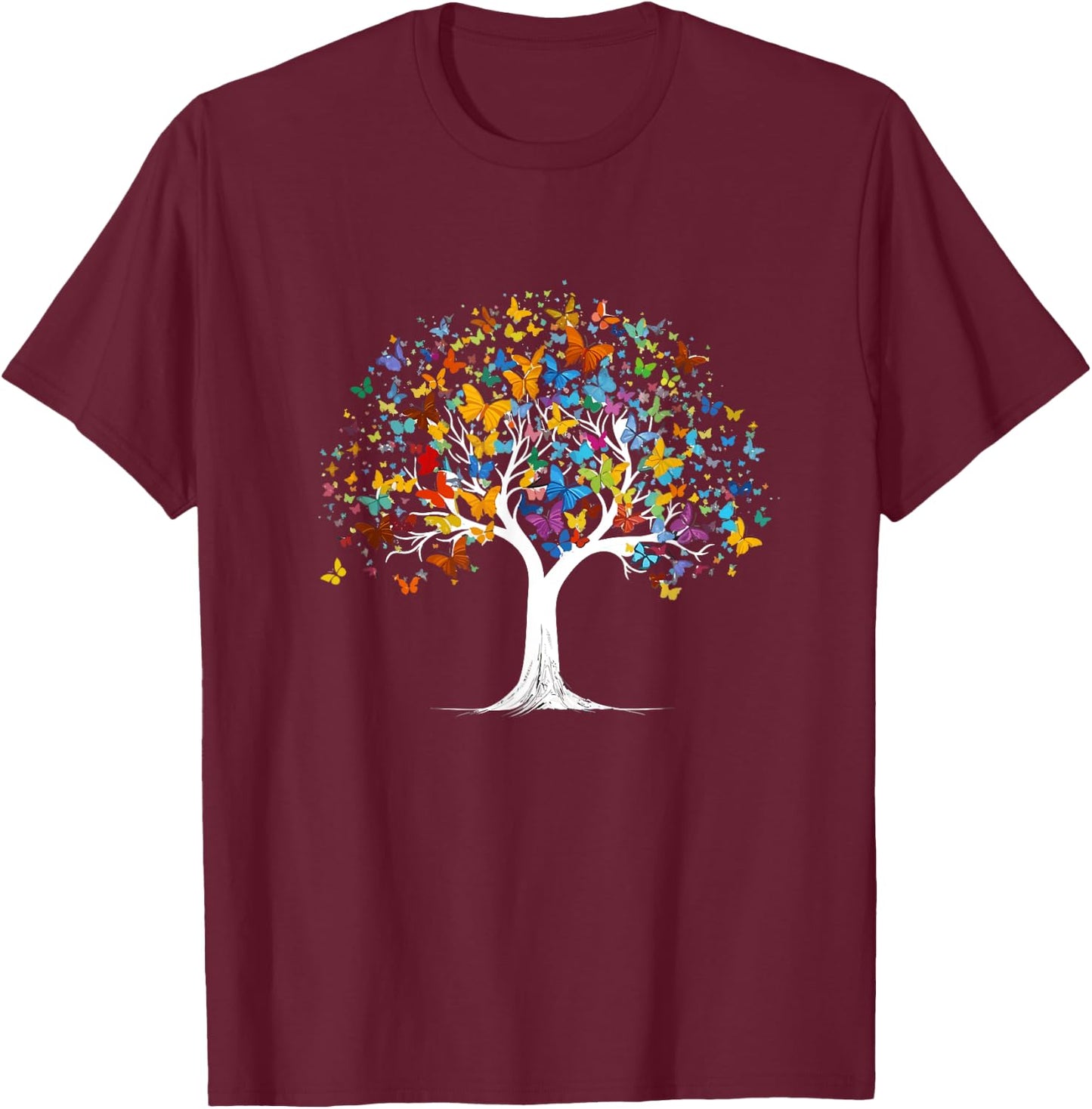 Butterfly Tree Beautiful Butterflies Garden Colorful T-Shirt - T-Shirt | Maroon