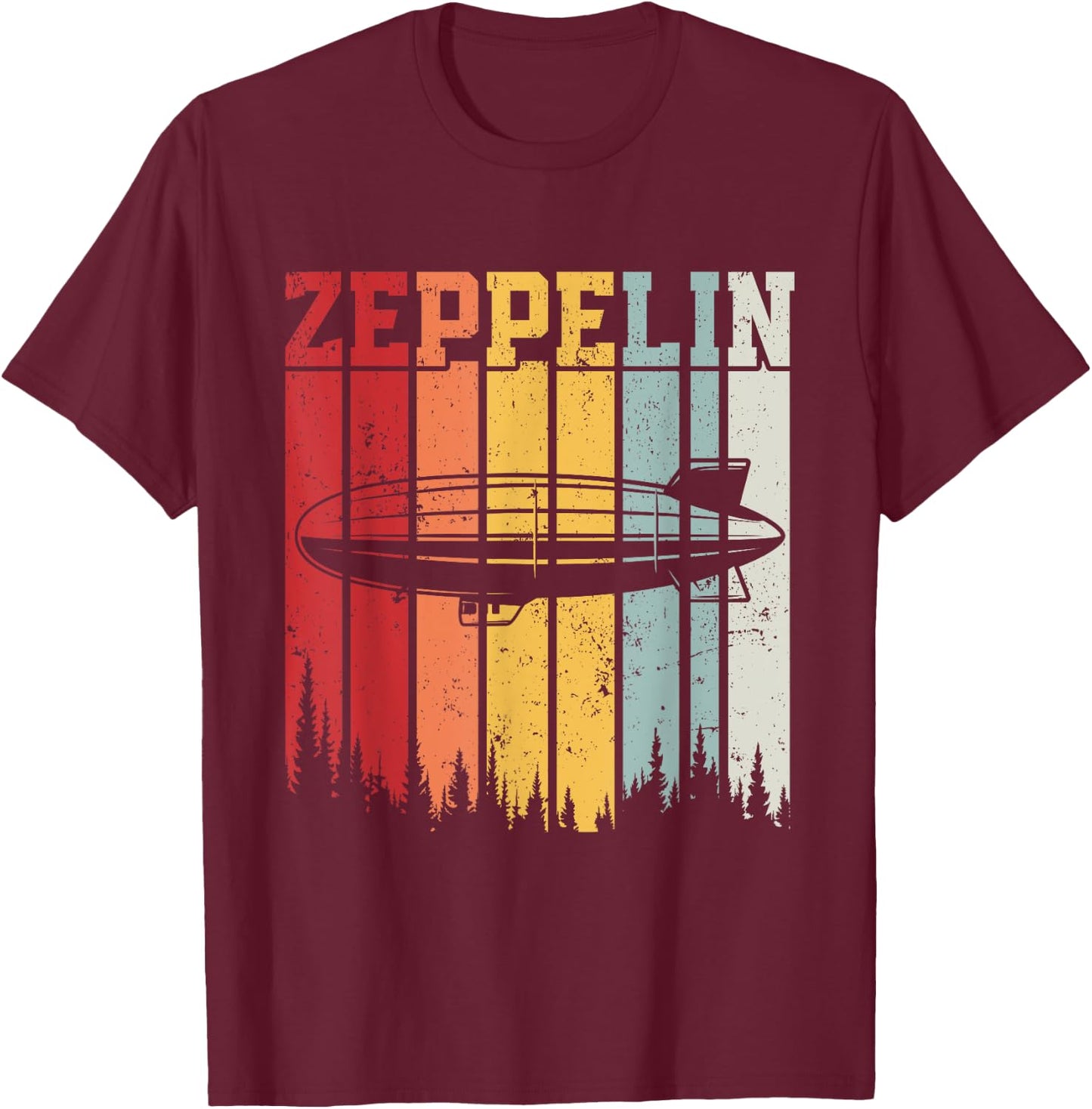 Retro Zeppelin 70s 80s Dirigible Airship Zepelin Zepplin T-Shirt - T-Shirt | Maroon
