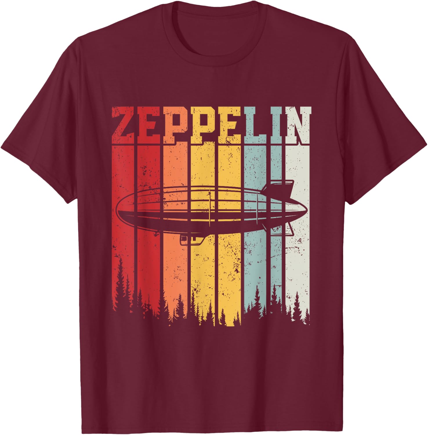 Retro Zeppelin 70s 80s Dirigible Airship Zepelin Zepplin T-Shirt - T-Shirt | Maroon