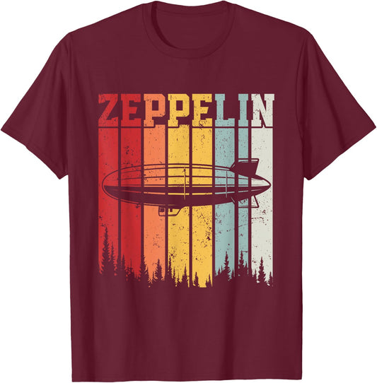 Retro Zeppelin 70s 80s Dirigible Airship Zepelin Zepplin T-Shirt - T-Shirt | Maroon