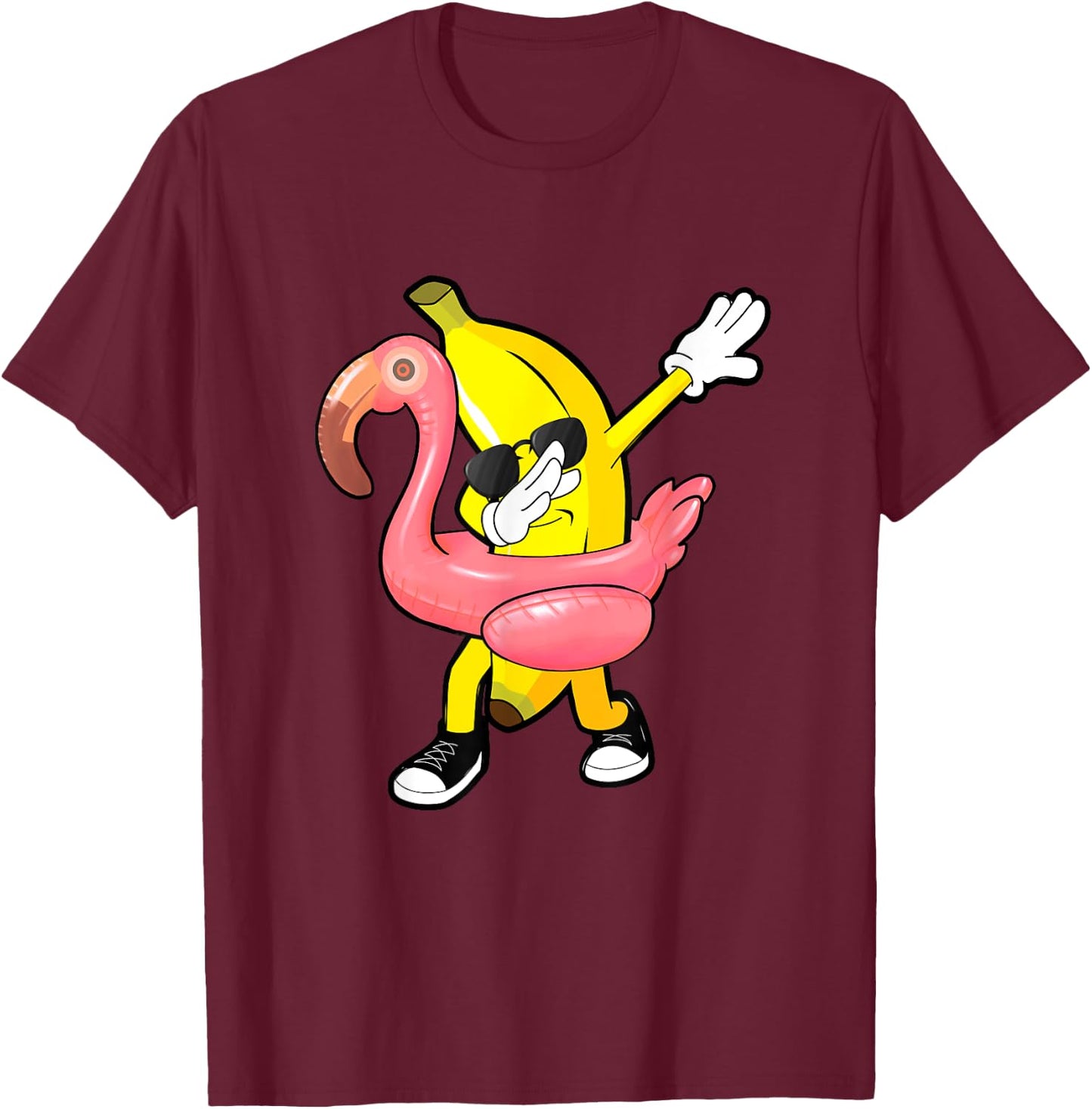 Summer Tropical Fruit Hawaii Dabbing Banana Flamingo Float Women T-Shirt - T-Shirt | Maroon