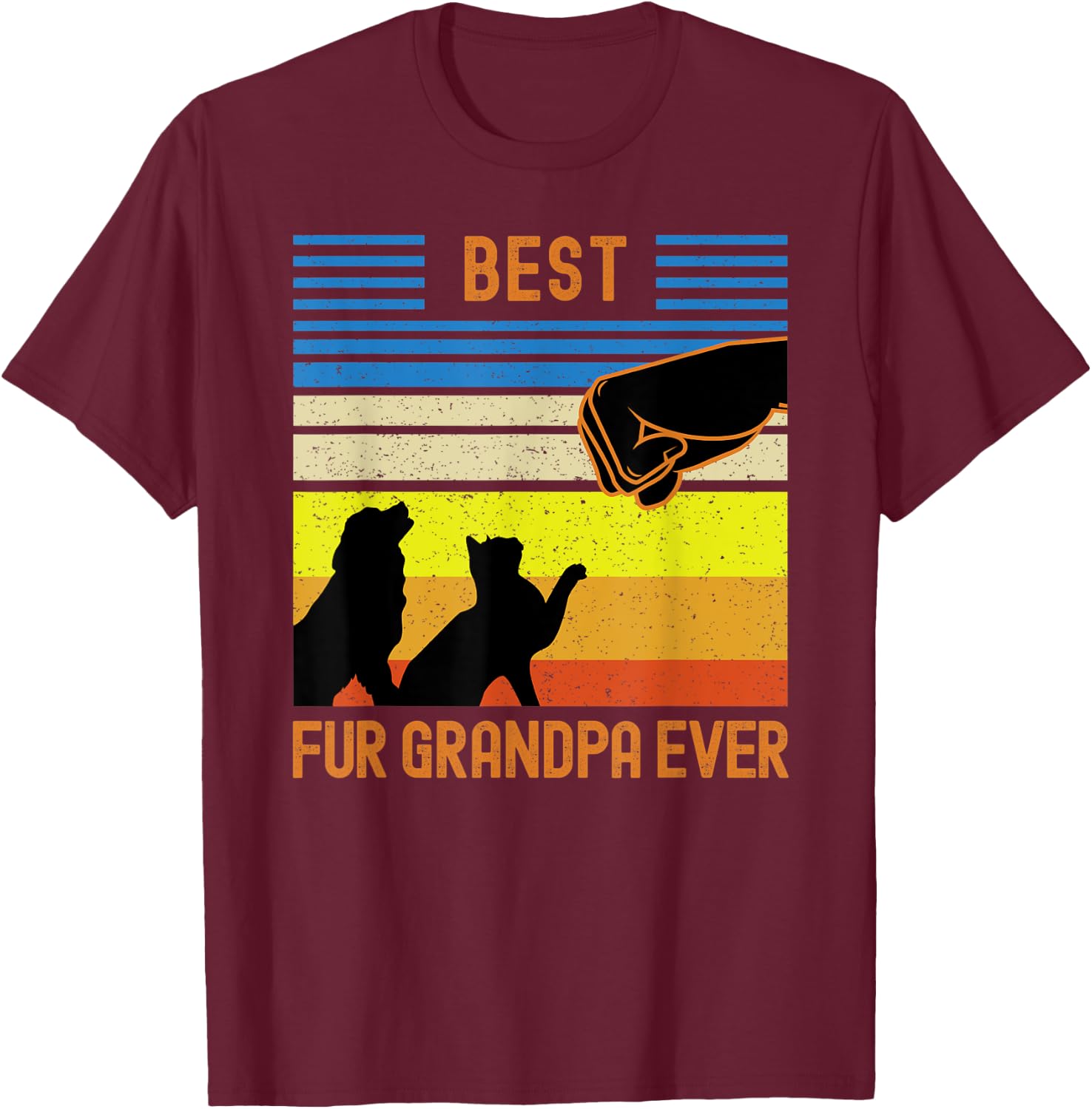 Best Fur Grandpa Ever Funny Vintage Retro Dog and Cat Owner T-Shirt - T-Shirt | Maroon