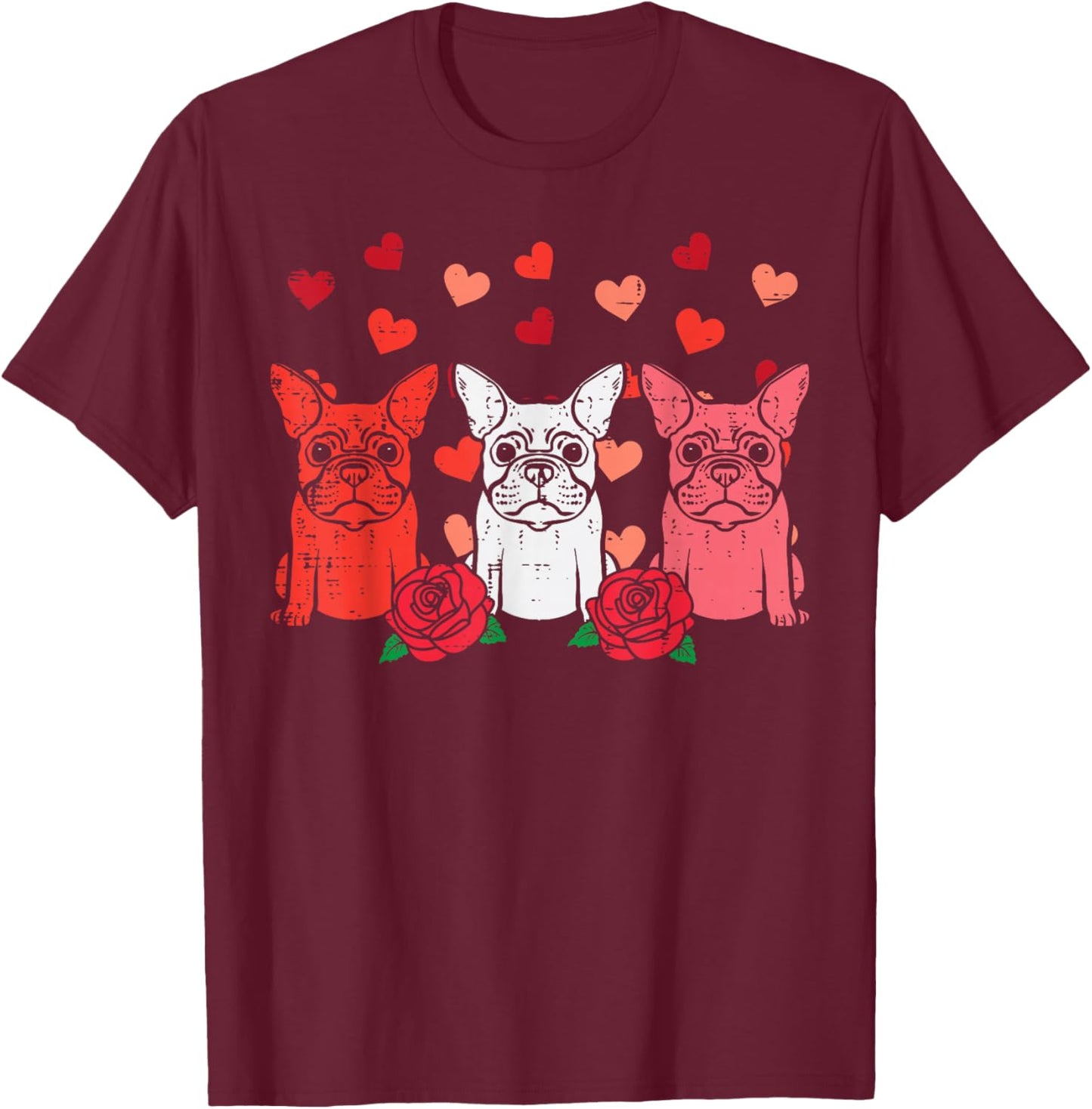 Valentines Day French Bulldogs Frenchie Dog Men Women Kids T-Shirt - T-Shirt | Maroon