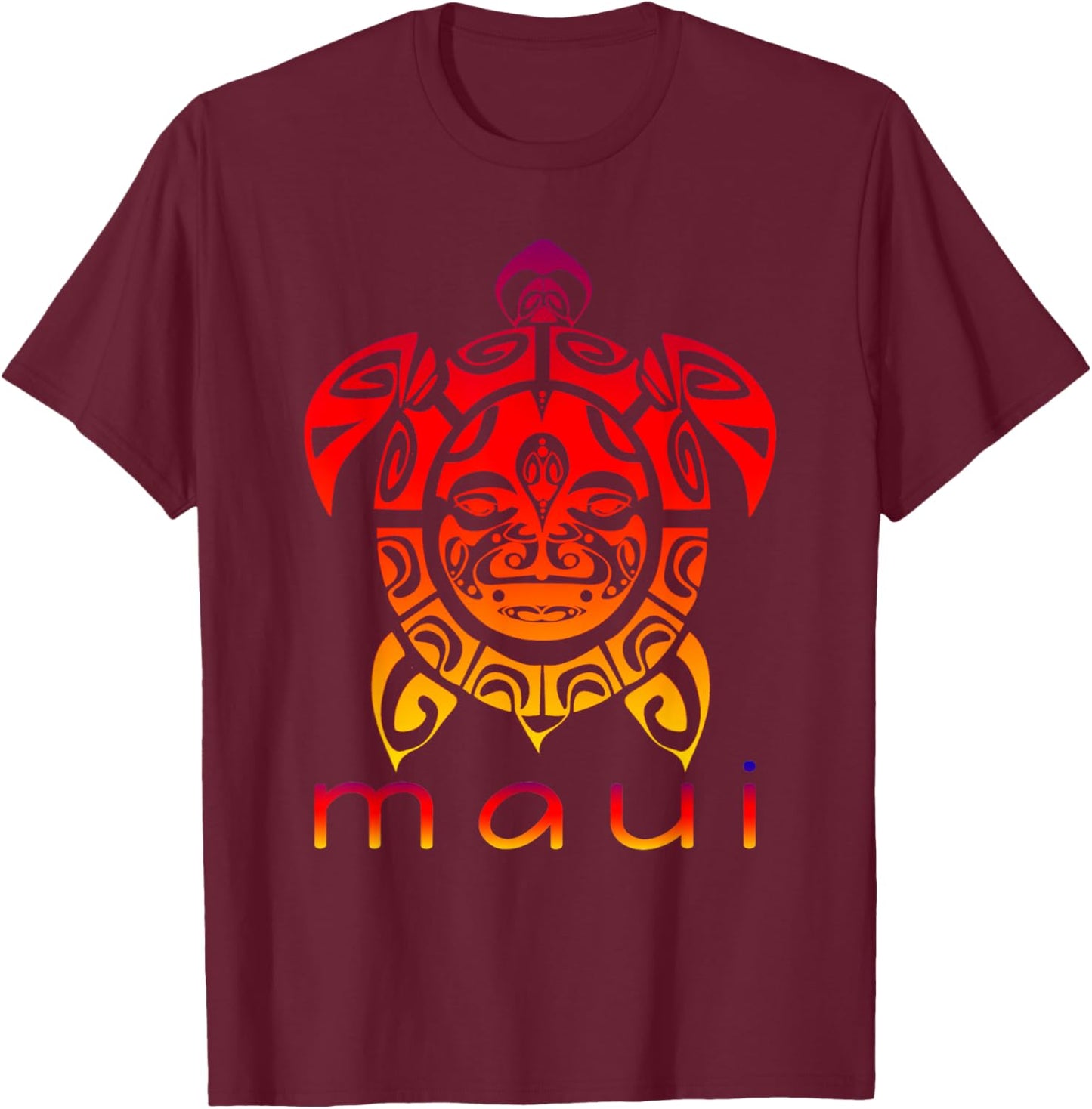 Hawaii Sea Vivid Turtle, Maui Hawaiian T-Shirt - T-Shirt | Maroon