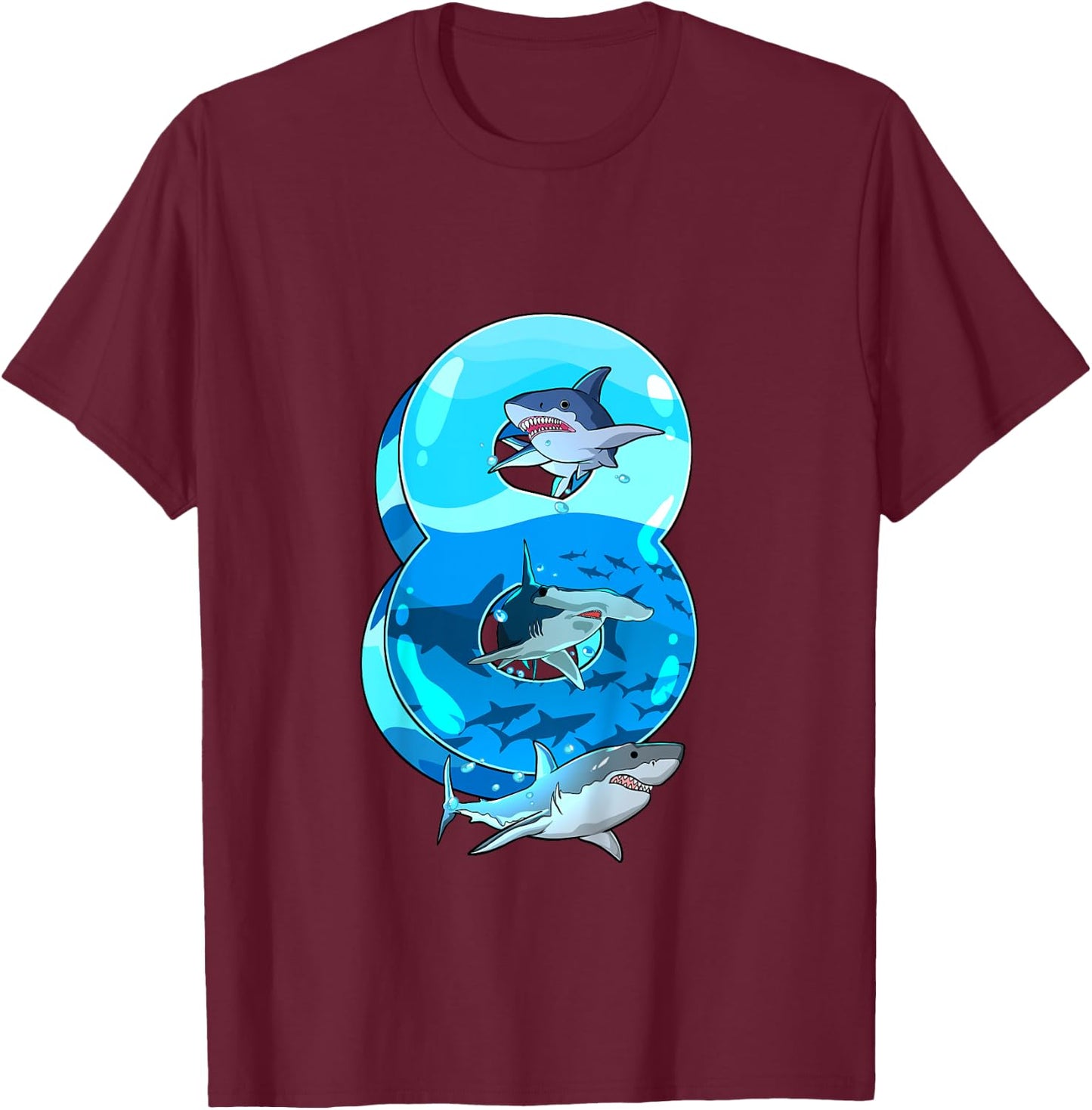 Kids Shark Boy 8 Years Birthday Child Children's Birthday T-Shirt - T-Shirt | Maroon