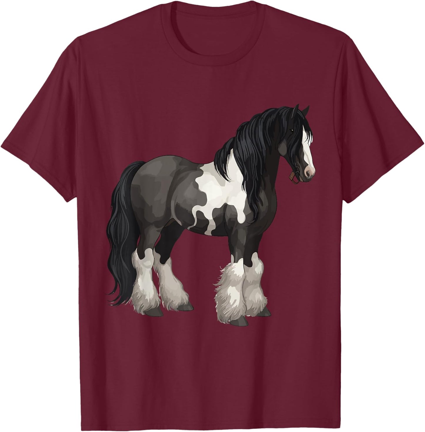 Black Gypsy Vanner Horse Lover Riding Equestrian T-Shirt - T-Shirt | Maroon