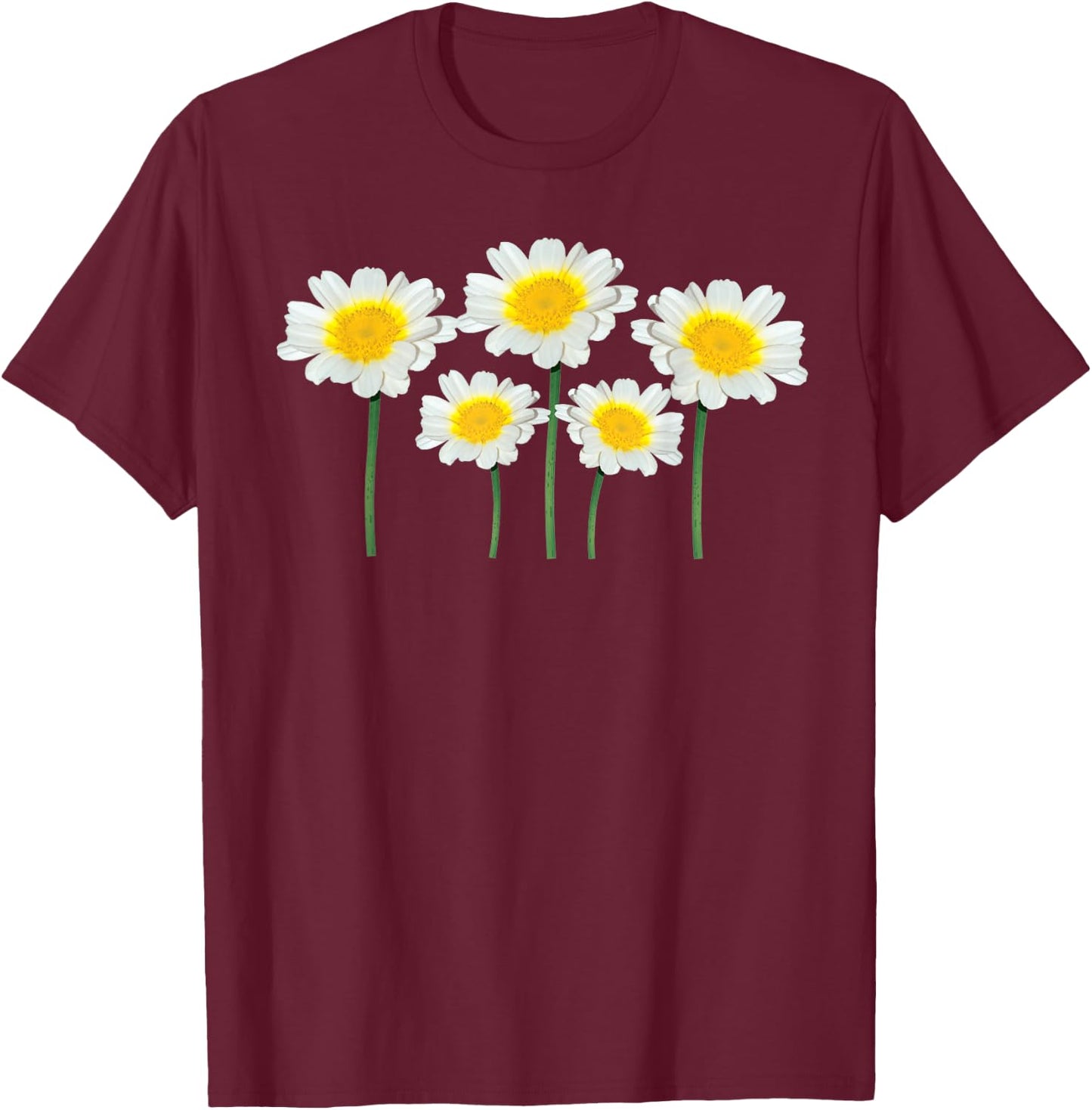 Cute Daisy Flowers Classic Wildflower White & Yellow Graphic T-Shirt - T-Shirt | Maroon