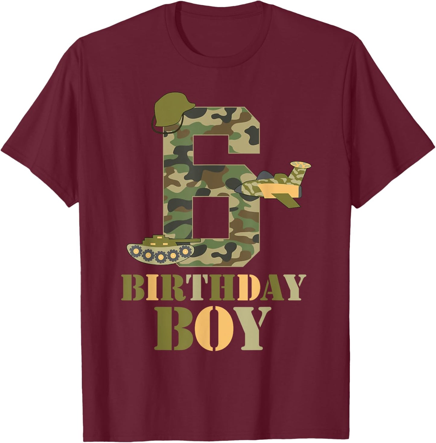 6th Birthday Military Themed Camo Boys 6 Years Old Soldier T-Shirt - T-Shirt | Maroon
