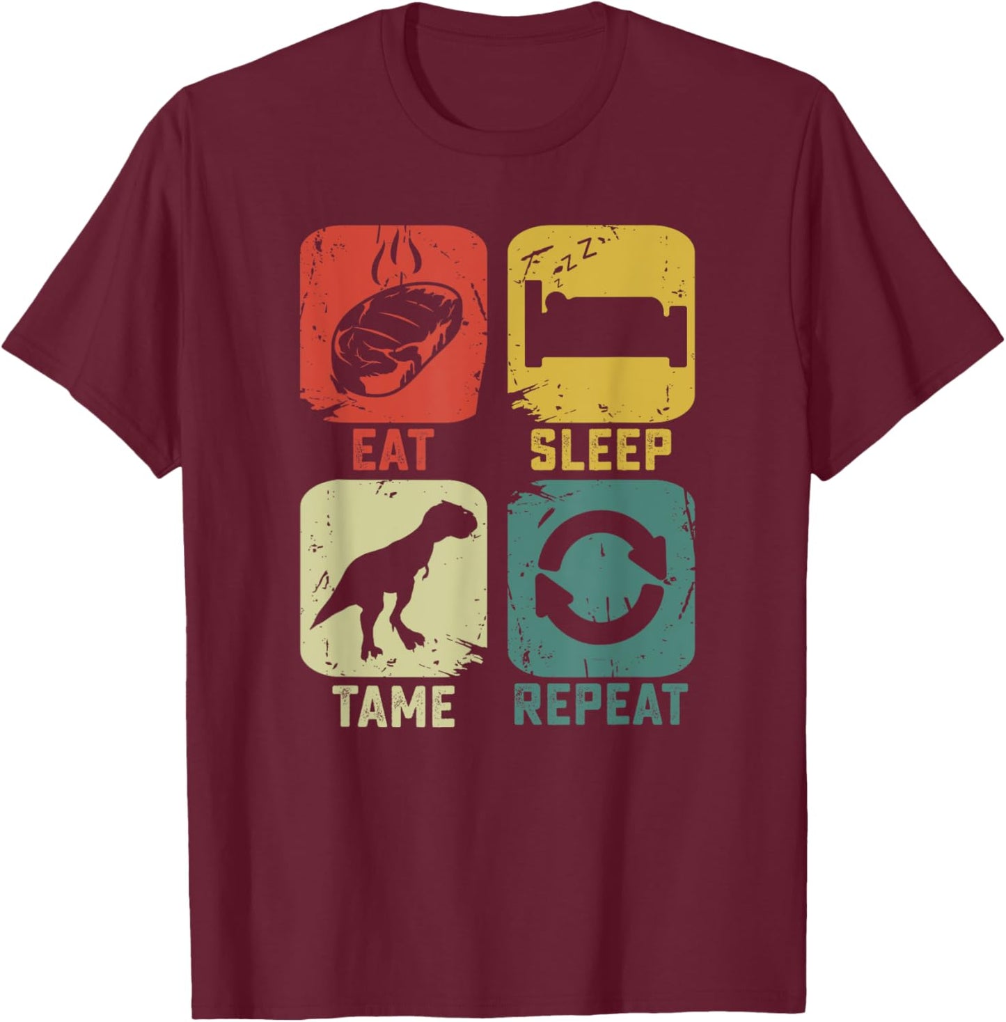 Eat Sleep Tame Repeat Dinosaur gaming geek Funny gamer T-Shirt - T-Shirt | Maroon