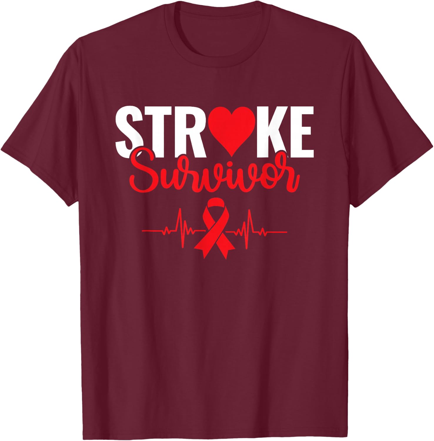 Stroke Survivor - Stroke Awareness Heart Red Ribbon T-Shirt - T-Shirt | Maroon