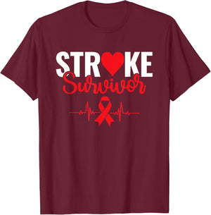 Stroke Survivor - Stroke Awareness Heart Red Ribbon T-Shirt - T-Shirt | Maroon