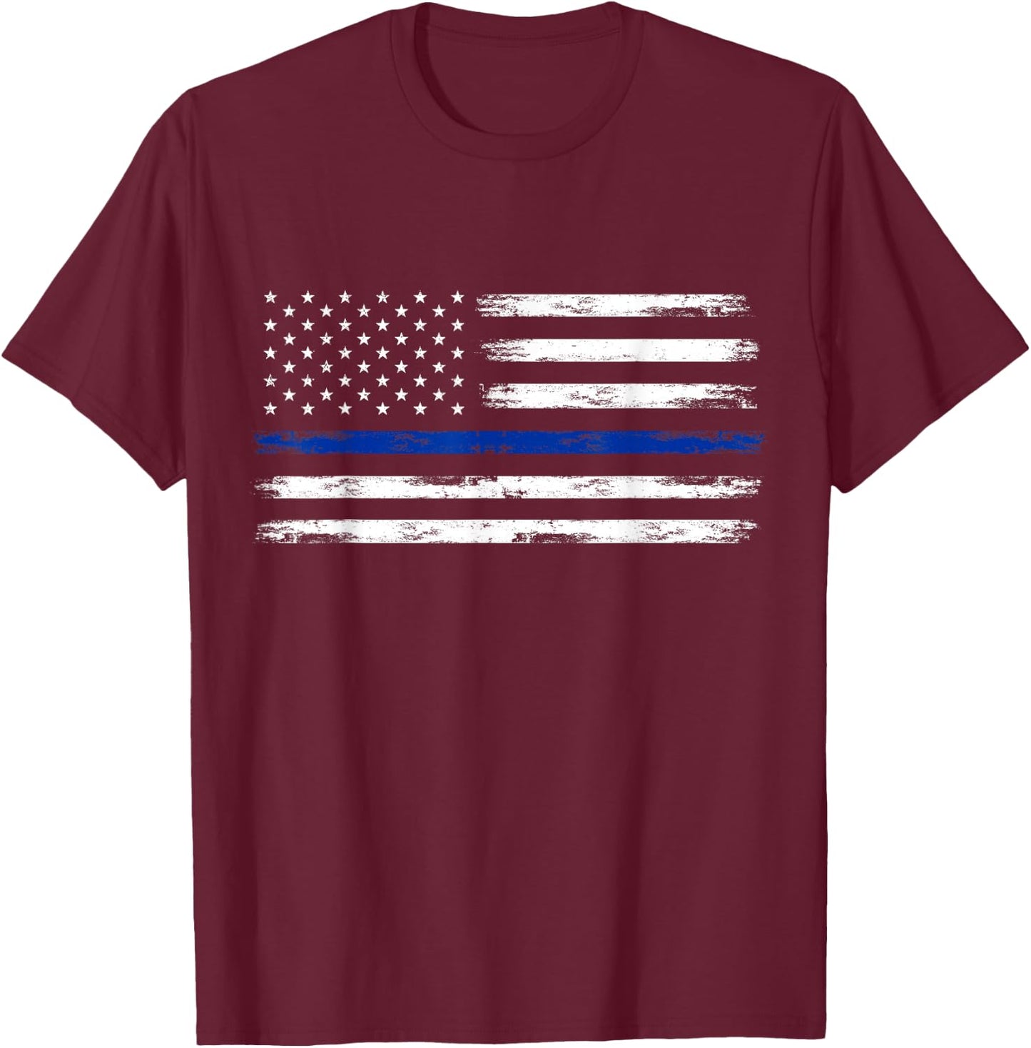 Police Officer US USA American Flag Thin Blue Line T-Shirt - T-Shirt | Maroon