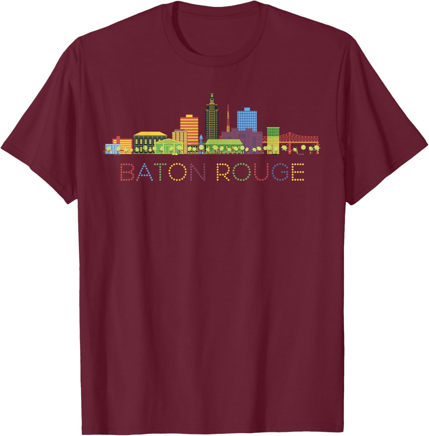 Baton Rouge Skyline Louisiana State New Orleans Mardi Gras T-Shirt - T-Shirt | Maroon