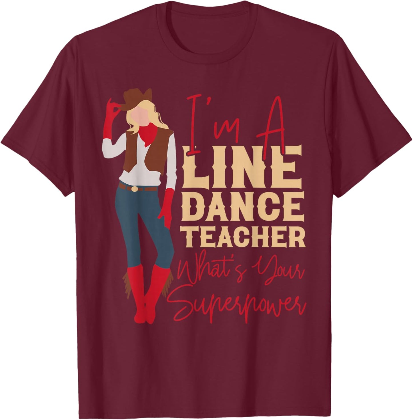 Country Line Dance Dancer HS0 -Adults White Small T-Shirt - T-Shirt | Maroon