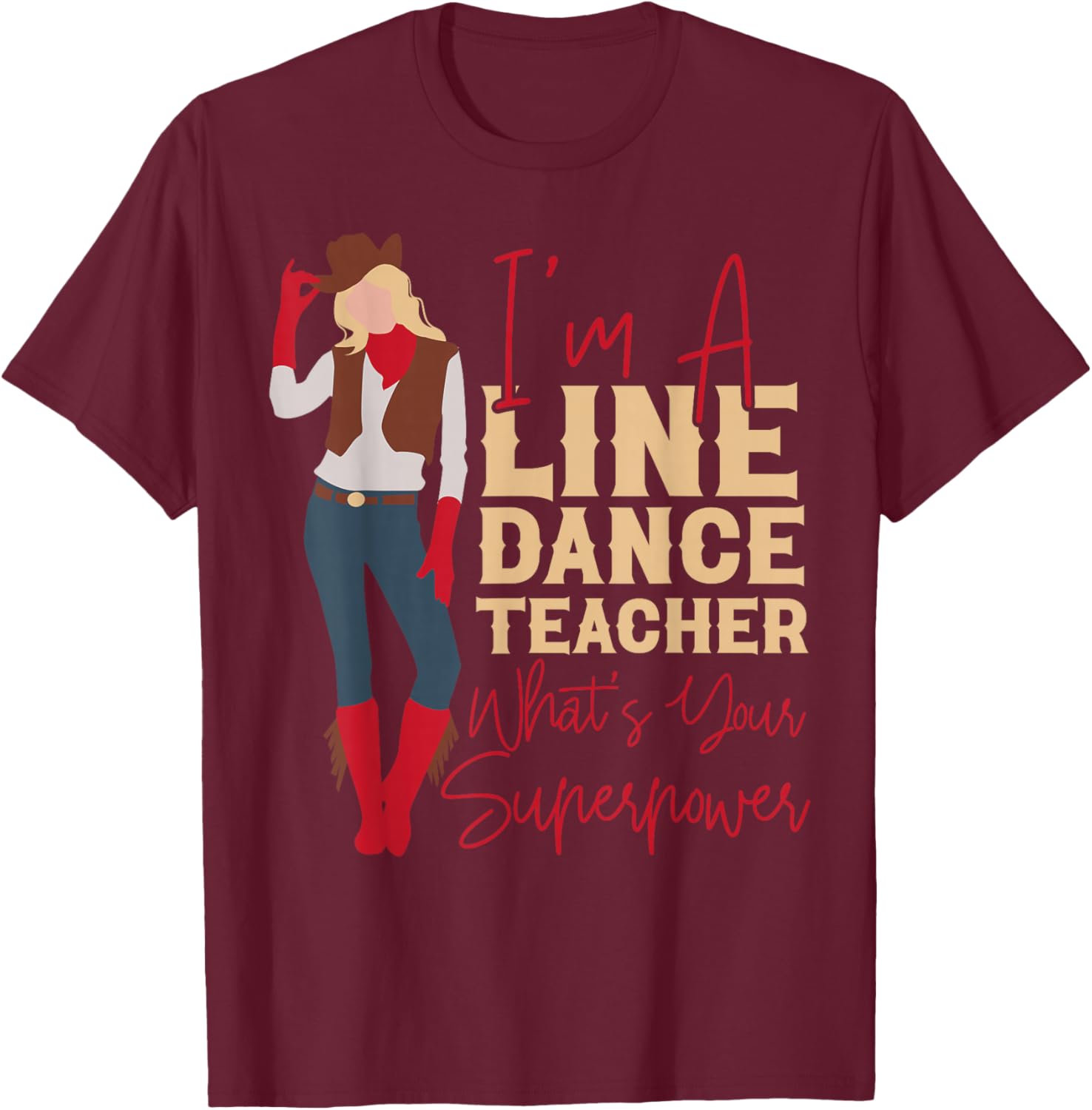 Country Line Dance Dancer HS0 -Adults White Small T-Shirt - T-Shirt | Maroon