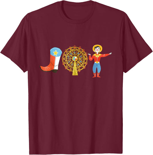 Texas Fair, State Fair Cowboy, Ferris Wheel, County Fair T-Shirt - T-Shirt | Maroon