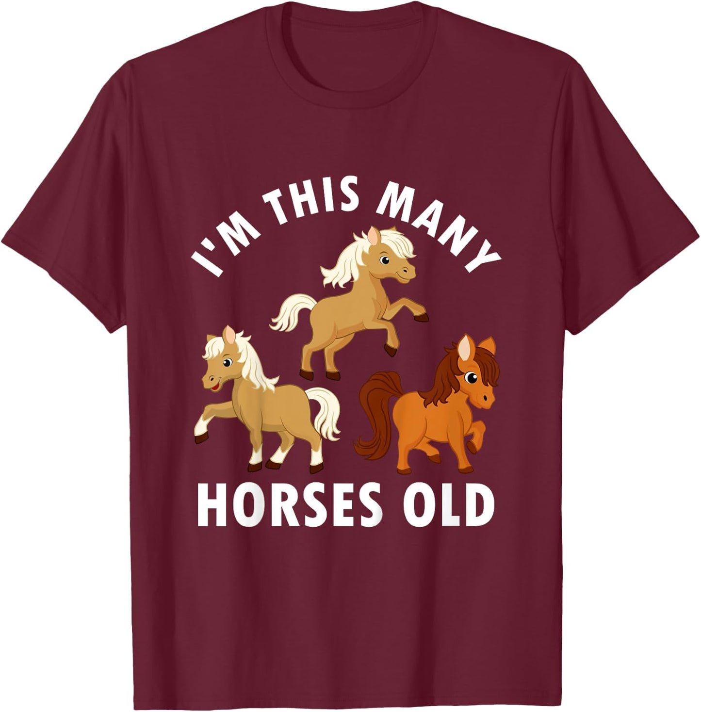 3 Years Old Girl Horses Old 3rd Birthday Kids T-Shirt - T-Shirt | Maroon