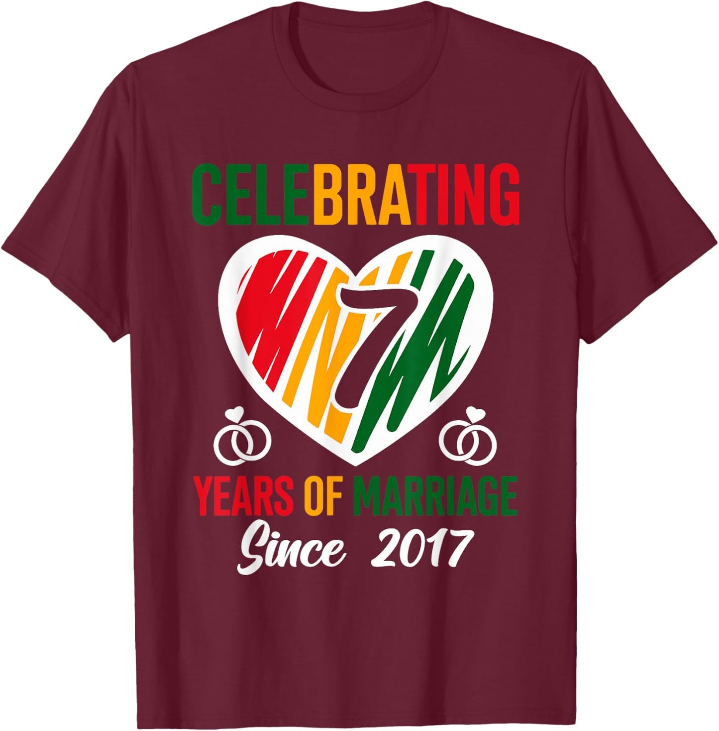 7 Years of Marriage Married Couple 7th Wedding Anniversary T-Shirt - T-Shirt | Maroon