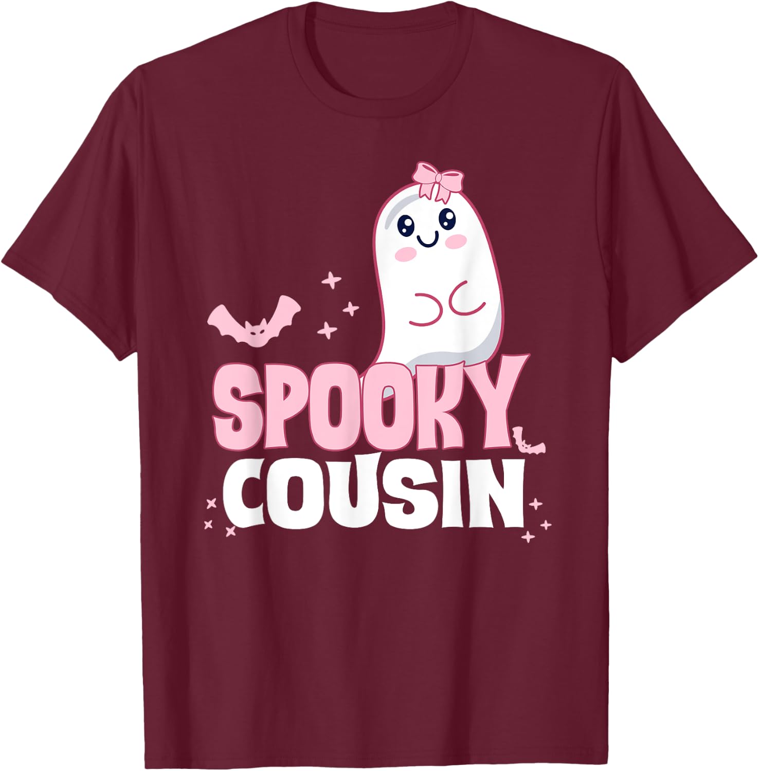 Spooky Cousin Family Cute Pink White Ghost Boo Halloween T-Shirt - T-Shirt | Maroon