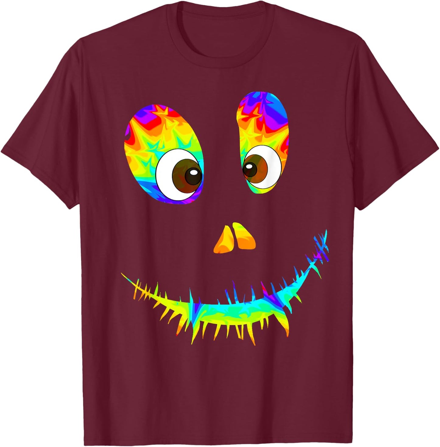 Funny Rainbow Monster Face Tie Dye Halloween Costume T-Shirt - T-Shirt | Maroon