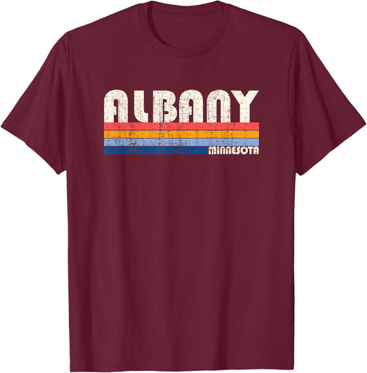 Vintage Retro 70s 80s Style Hometown of Albany, MN T-Shirt - T-Shirt | Maroon