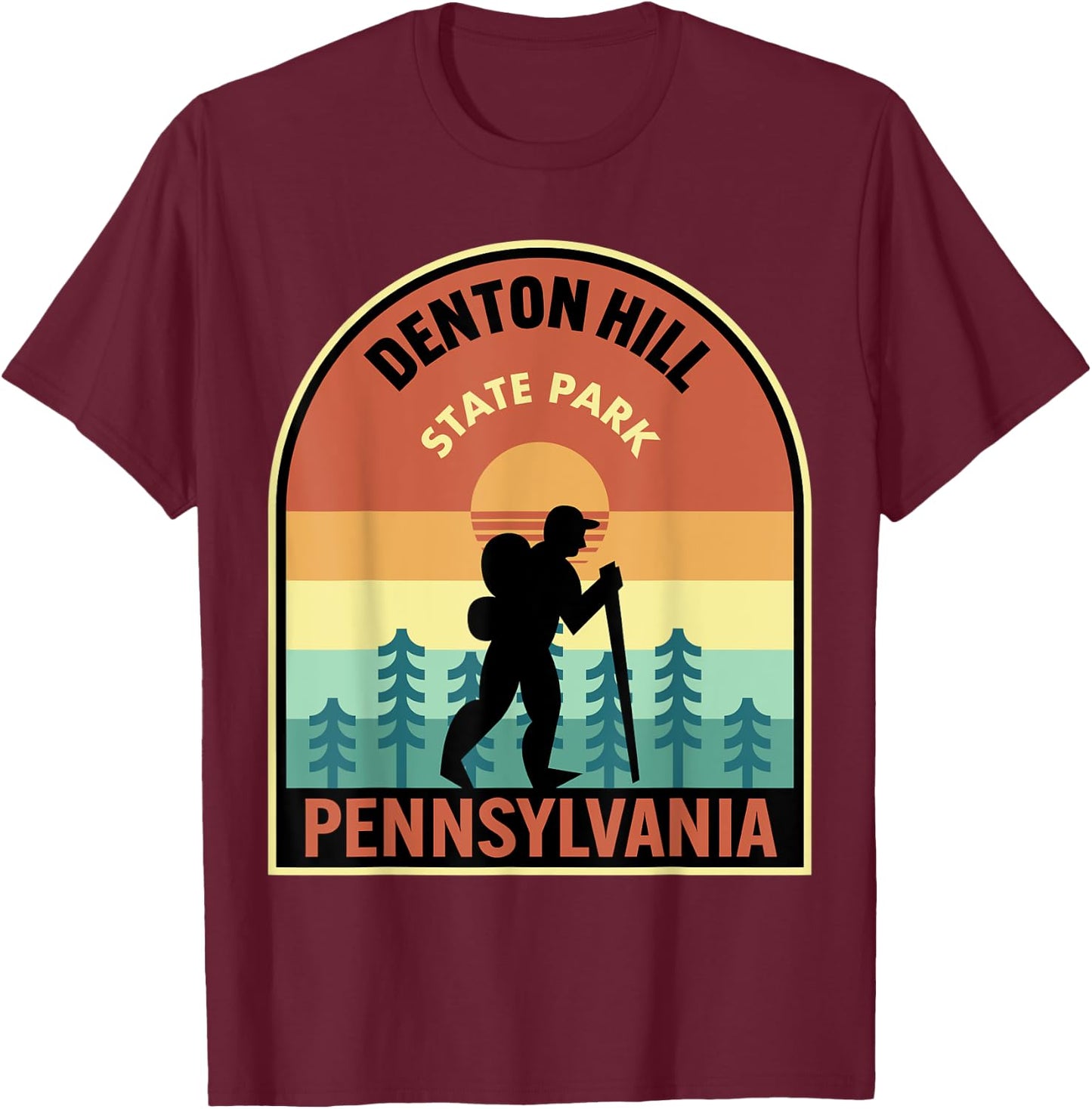 Denton Hill State Park Pennsylvania Retro Hiking T-Shirt - T-Shirt | Maroon