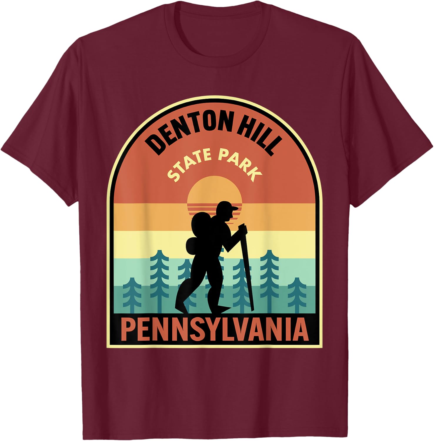 Denton Hill State Park Pennsylvania Retro Hiking T-Shirt - T-Shirt | Maroon