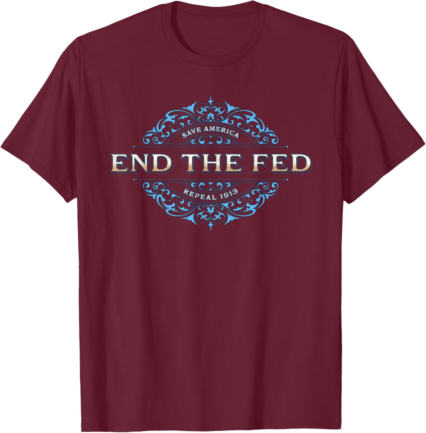 Lorch Street End The Fed , -Adults, Black, Small, Short Sleeve T-Shirt - T-Shirt | Maroon