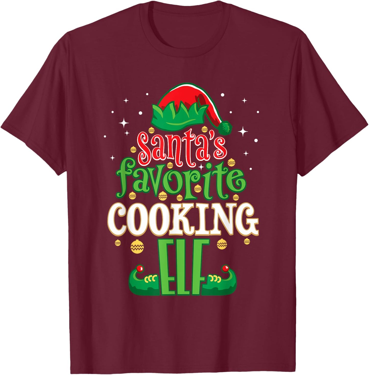 Santa's Favorite Cooking Elf Christmas Matching Cooks T-Shirt - T-Shirt | Maroon