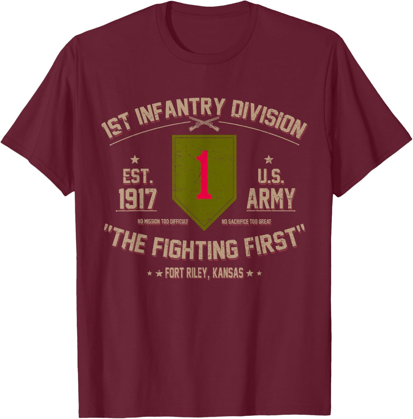 US Army 1st Infantry Division Veteran The Fighting First T-Shirt - T-Shirt | Maroon
