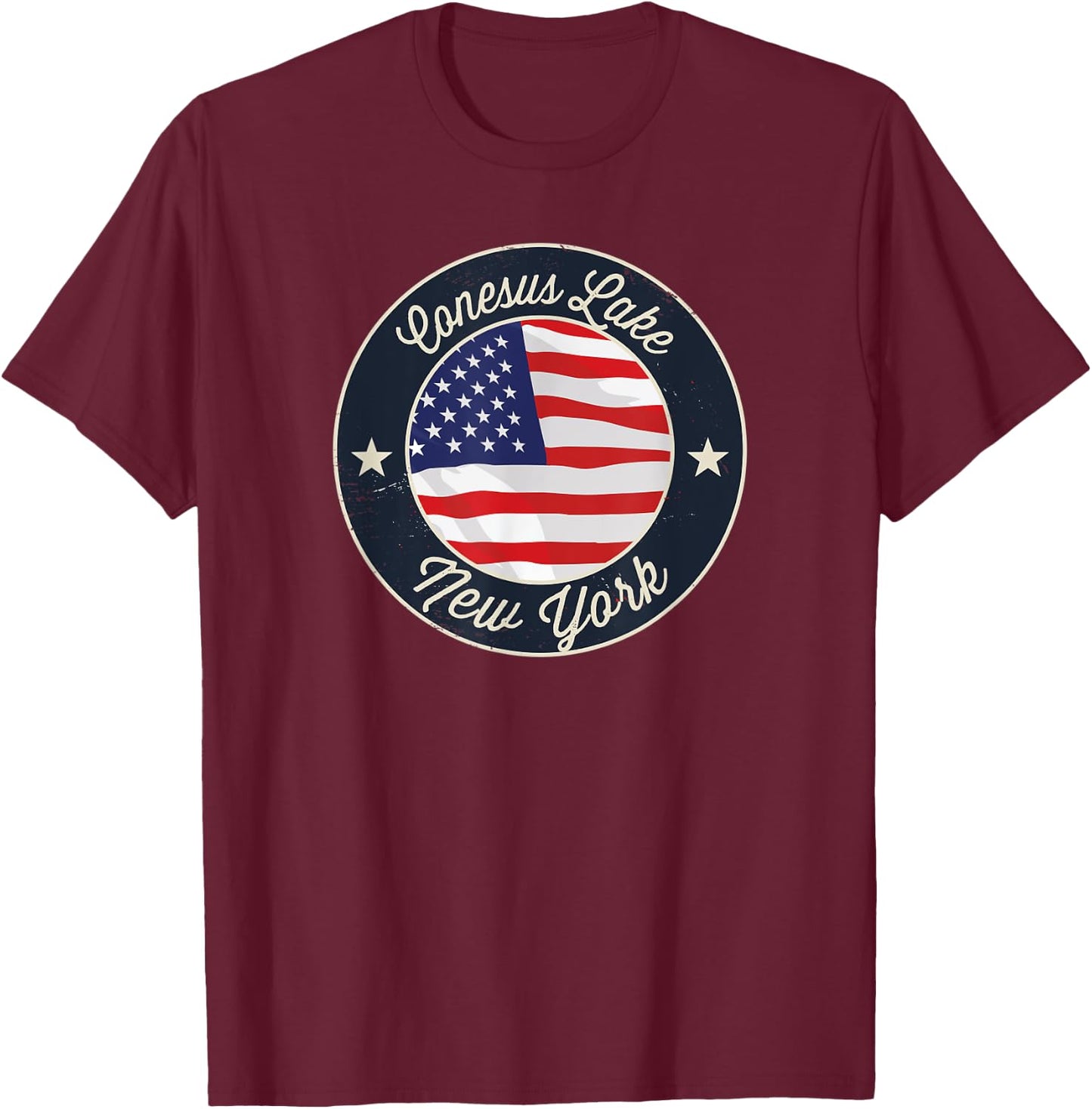Conesus Lake - Patriotic New York Souvenir T-Shirt - T-Shirt | Maroon